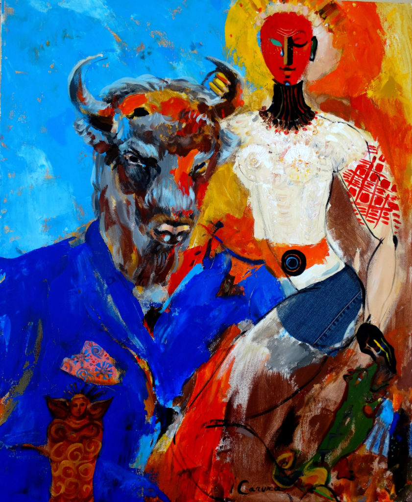 Bison and bride, artwork by Ieva Caruka