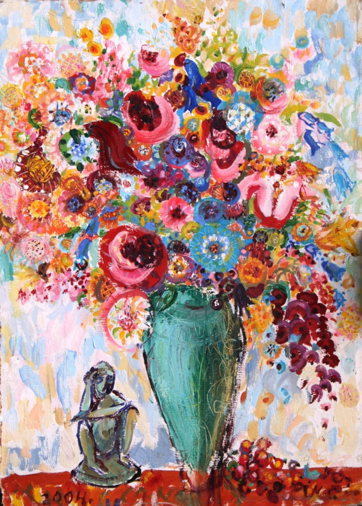 flowers and monkey, artwork by Ieva Caruka