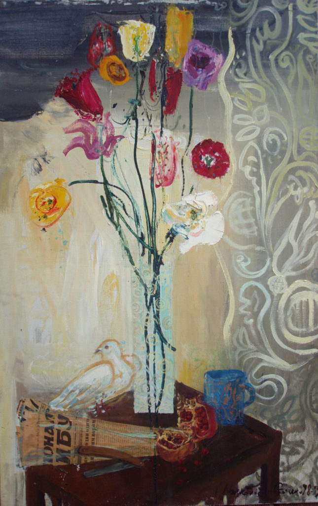 Tulips and knife, artwork by Ieva Caruka