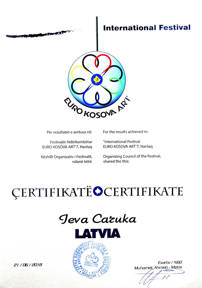 Certificate of Participation in International Festival Euro Kosova Art